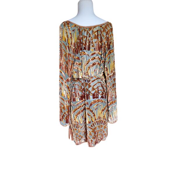 What Goes Around Comes Around Dress Belted Brown Green Velvet Burnout Sz L - Picture 10 of 16